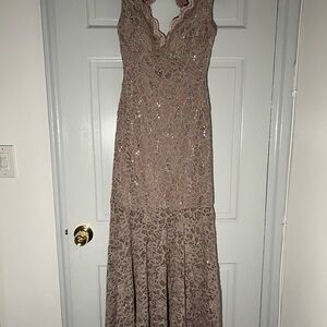 Brown lace maxi dress with sequins detailing
